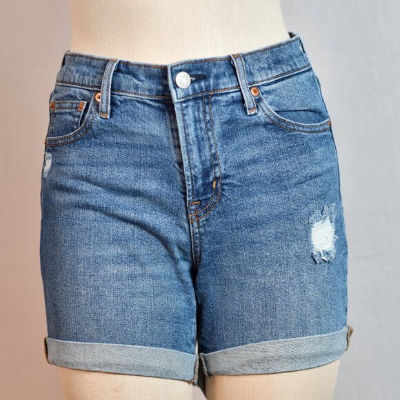 GAP Pants - Gap Denim Blue Jeans Shorts, Distressed front and back,Cuffed Legs, Size 27